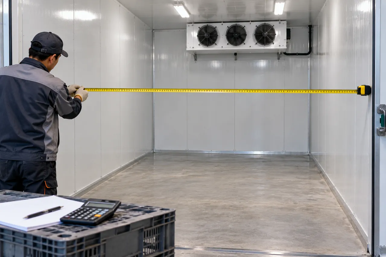 How to calculate cubic feet: measuring the inside of a commercial freezer with a tape measure