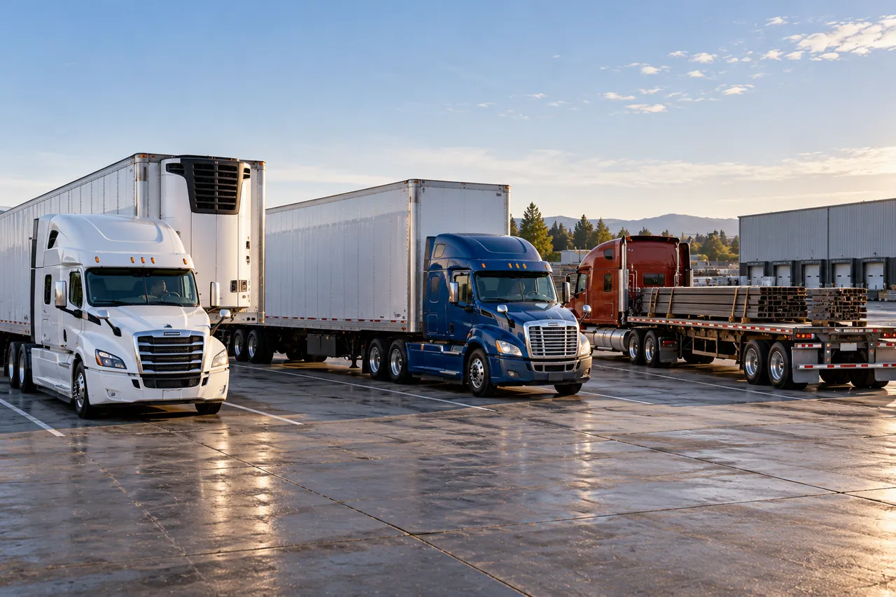 53 ft refrigerated semi trailer at a loading dock, showing typical semi trailer dimensions